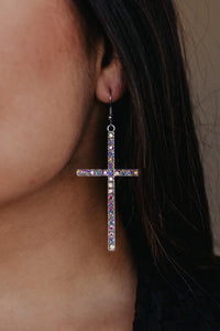 Iridescent Cross Earrings