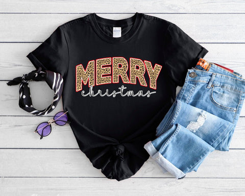 Leopard Red Merry Christmas Tee