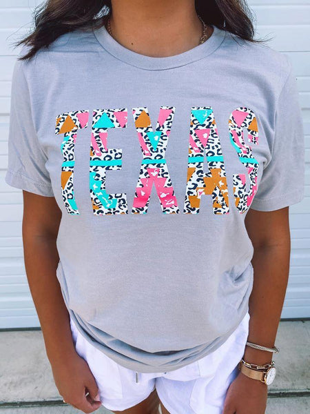 Grey Aztec Leopard TEXAS tee