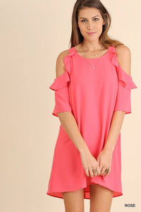 Pink Coral Ruffle Cold Shoulder Top