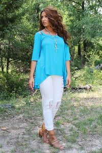 Teal Cold Shoulder Top