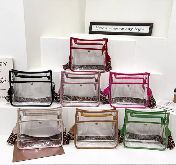 Clear Messenger Crossbody With Leopard Guitar Strap