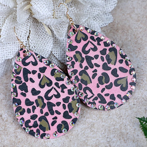 Pink Leopard Heart Earrings