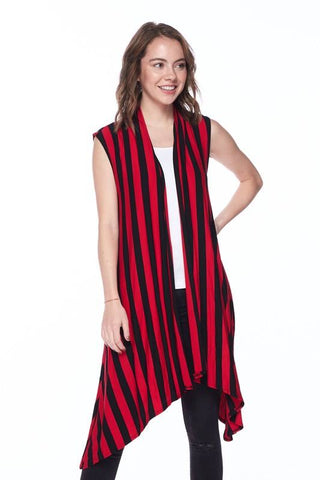Red/Black Stripe Vest Cardigan