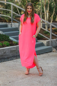 Neon Coral Libby Maxi Dress