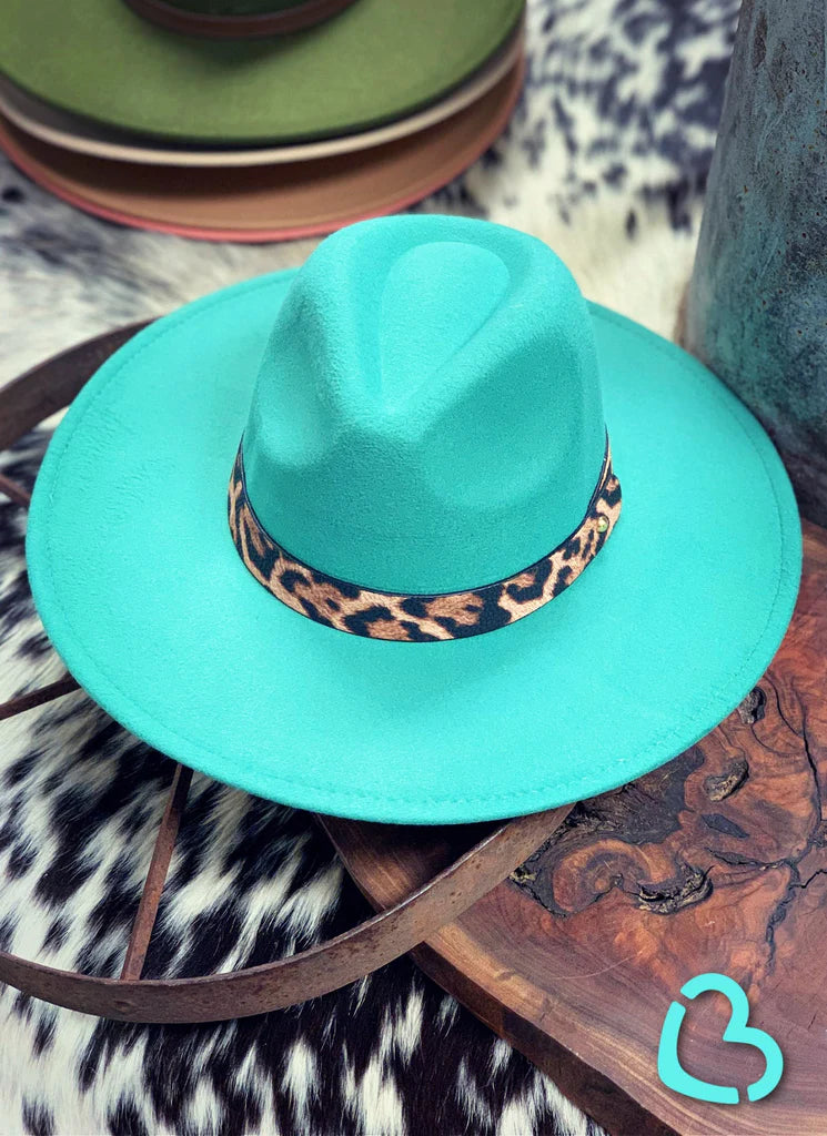 Leopard Band Panama Hat in Turquoise
