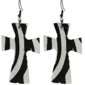 Zebra Leather Cross Earrings