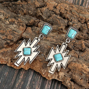 Aztec Metal Turquoise Earrings