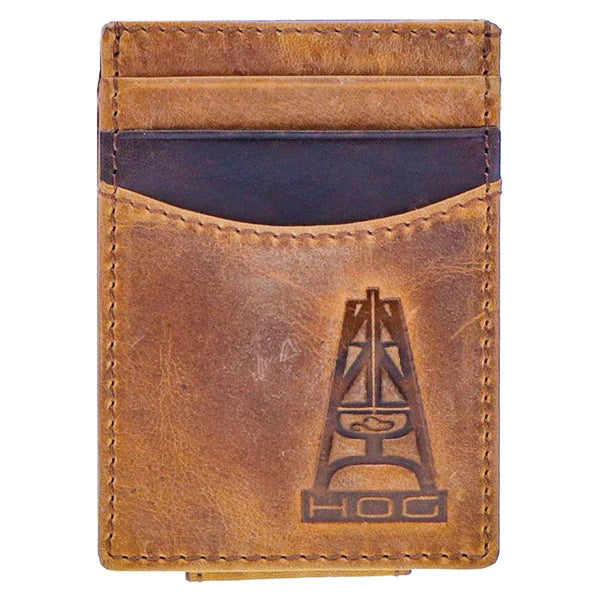 "HOG " MONEY CLIP TAN & BROWN LEATHER