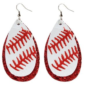 Red Glitter Baseball Earrings
