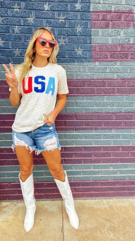 White Leopard USA Tee