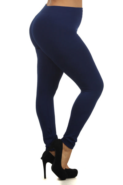 Curvy Navy Seamless Fleece Lined Leggings