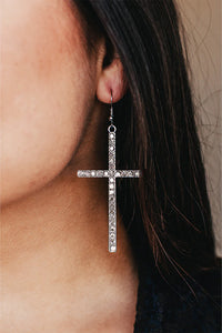 Clear Rhinestone Cross Earrings