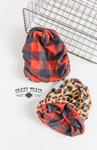 Bandito Leopard/Plaid Bun Reversible Beanie