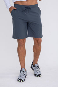 Dark Slate Drawstring Shorts with Zippered Pouch