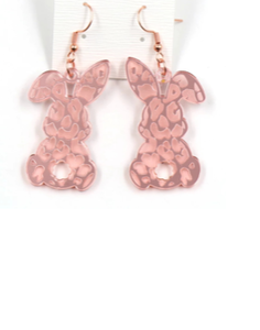 Pink Acrylic Leopard Bunny Earring