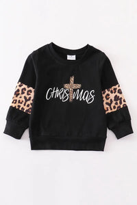 Girls Black Leopard CHRISTmas Sweatshirt