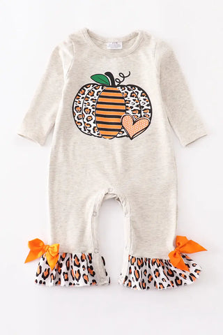Leopard Pumpkin Ruffle Baby Romper