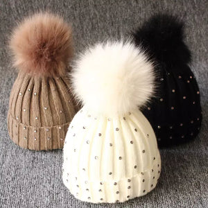 Kids Bling Pom Beanies**MULTIPLE COLORS**