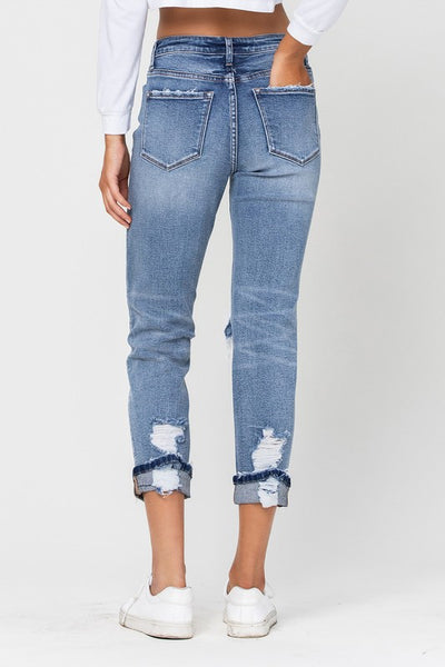 Fm Light Wash Distressed Knee Boyfriend Jean