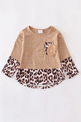 Beige leopard Sequin pocket top