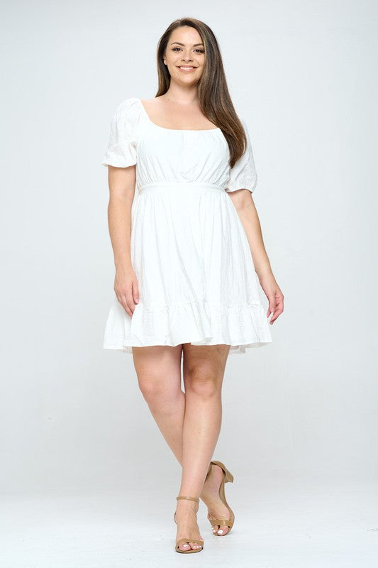 White Puff Sleeve Open Back Dress