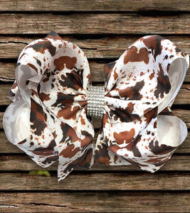 Brown Cow Double Layer Rhinestone Hair Bow