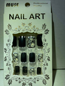 Black Geometric Press On Nails