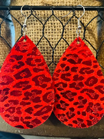 Red Leopard Teardrop Earrings