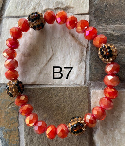 Orange/Red W/Leopard Accent Bead Bracelet