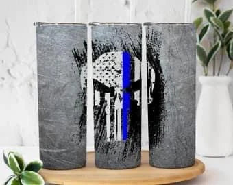 Blue Line Skull Tumbler