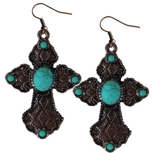 Turquoise & Copper Cross Earrings
