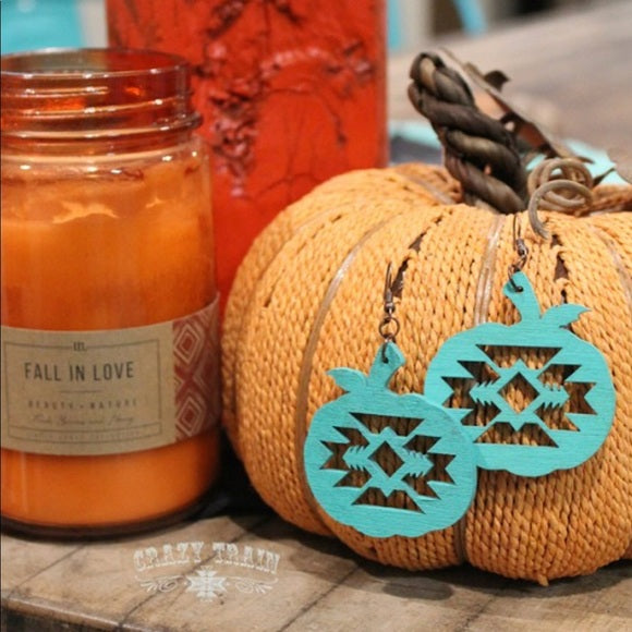 Turquoise Wood Pumpkin Spice Earrings