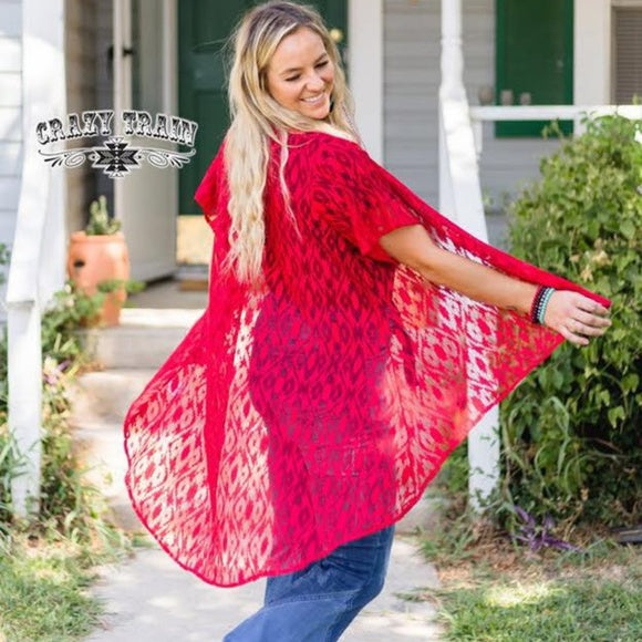 Red Albuquerque Aztec Lace Kimono