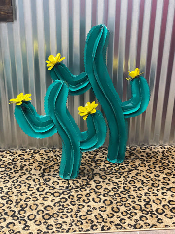 Turquoise With Yellow Flower Dancing Cactus 2pc set