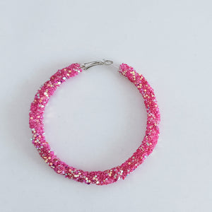 Hot Pink AB Glitter Hoop Earrings