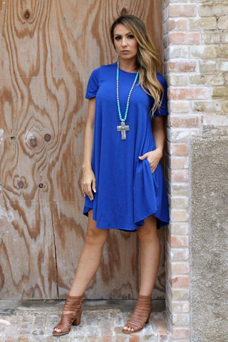 Blue Basic Mid Length Dress