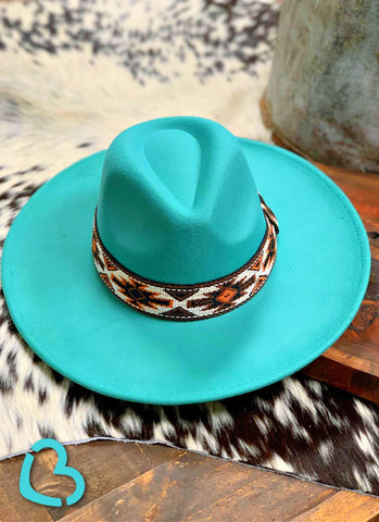 Aztec Band Panama Hat in Turquoise