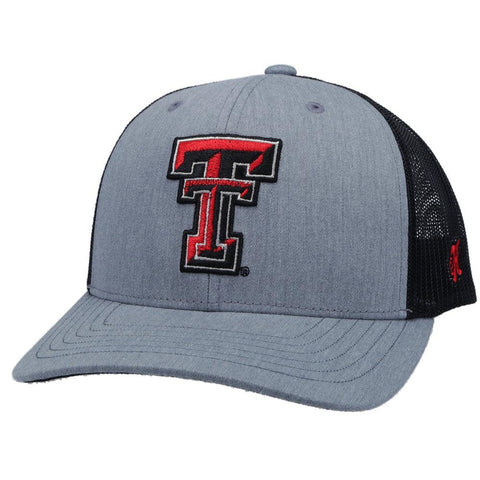 TEXAS TECH UNIVERSITY TRUCKER HAT GREY/BLACK W/HOOEY LOGO (RED/BLACK)