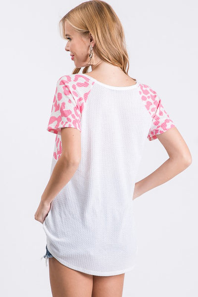 Ivory/Pink Leopard Waffle Top