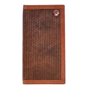 "HOOEY CLASSIC ROUGHOUT" RODEO HOOEY WALLET BROWN LEATHER -BASKET WEAVE EMBOSSED