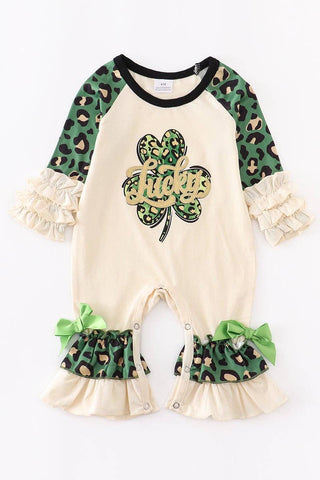 St. Patrick day clover ruffle baby romper