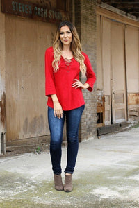 Red Lace Up Top