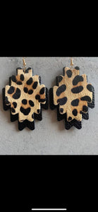 Leopard Hair On Hide Leather Aztec Earrings