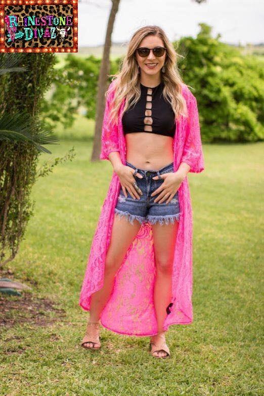 Neon Pink Lace Duster