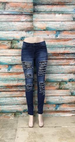 650 Black Rose Lace Insert Jeans