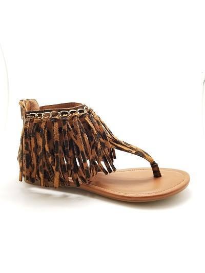 Leopard Fringe Sandal