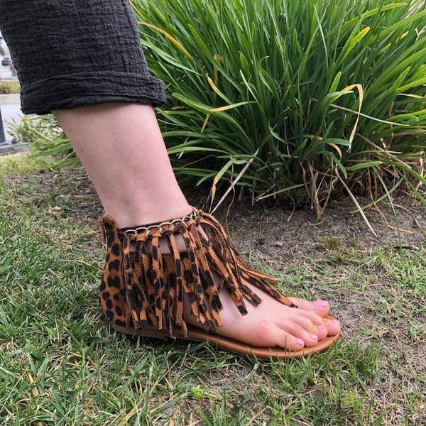 Leopard Fringe Sandal