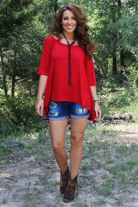 Red Cold Shoulder Top