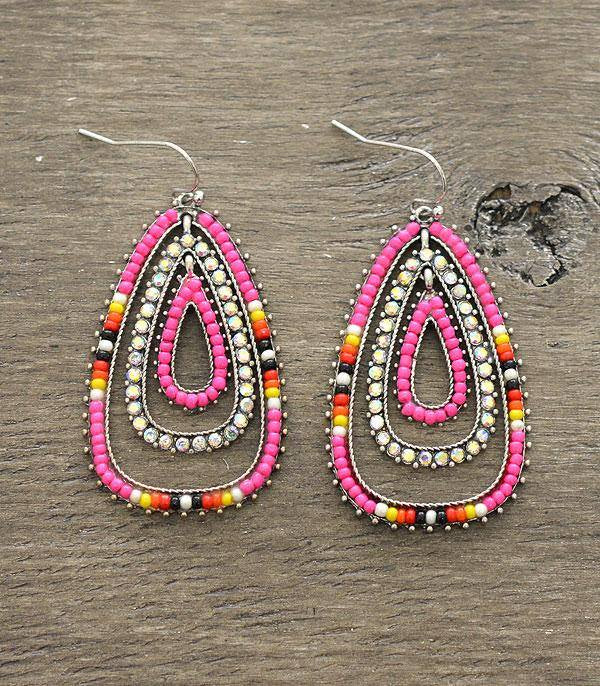 Pink Beaded Tiered Earrings